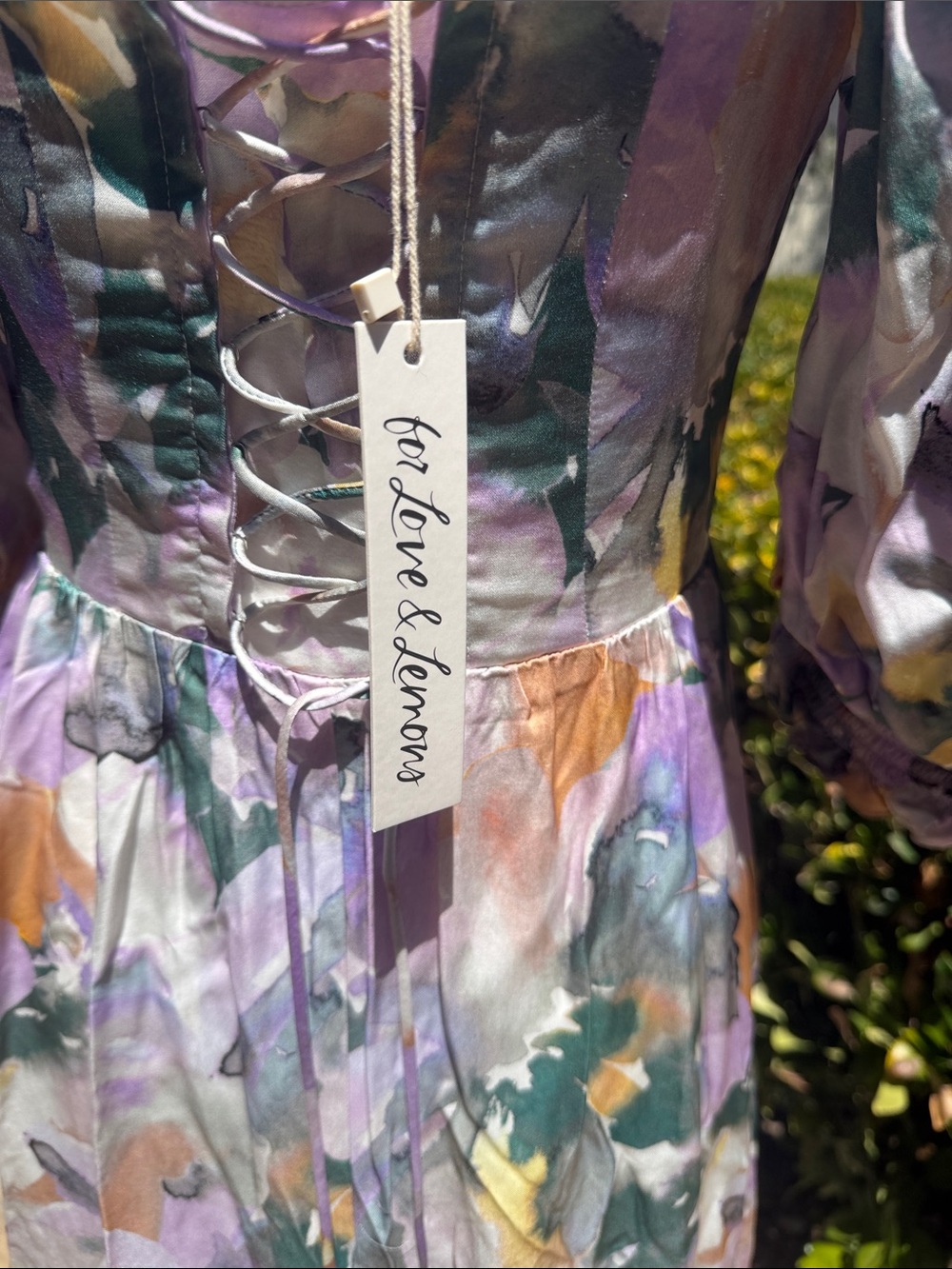 New! For Love and Lemons Floral long Sleeve Maxi Dress - Lavender & Pastel Print - Picture 8 of 8